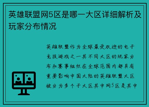 英雄联盟网5区是哪一大区详细解析及玩家分布情况
