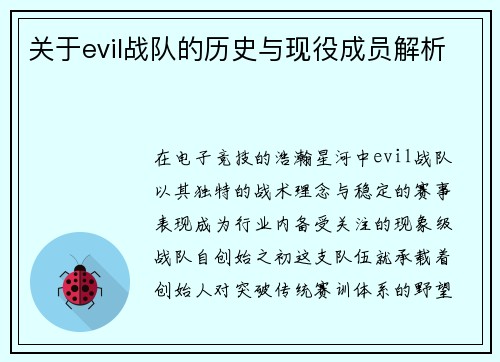 关于evil战队的历史与现役成员解析